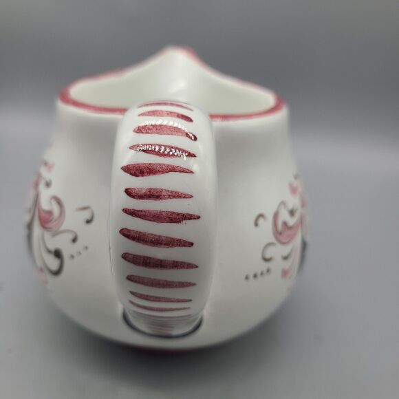 DERUTA Italian Pottery Hand Painted   Creamer Pitcher 5" Red White Brown New - Picture 5 of 10